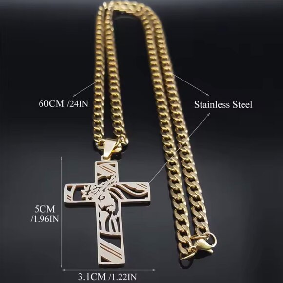 Men Stainless Steel Crown of Thorns Jesus Cross Necklace - Picture 7 of 11